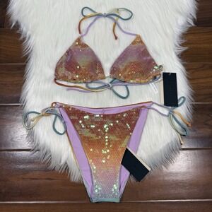 Gianni Bini Dannijo Size Medium Sequin Jacinda Top Jayla Bikini Bottom Swimsuit‎